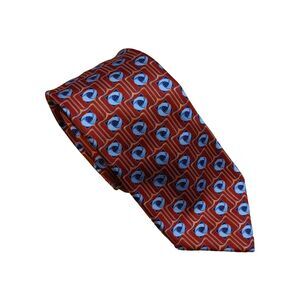 Ermenegildo Zegna Neck Tie Red AOP Geometric 100% Silk Abstract Italy 60"x 4"